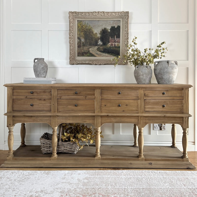 French Country Style 8 Drawer Console Table