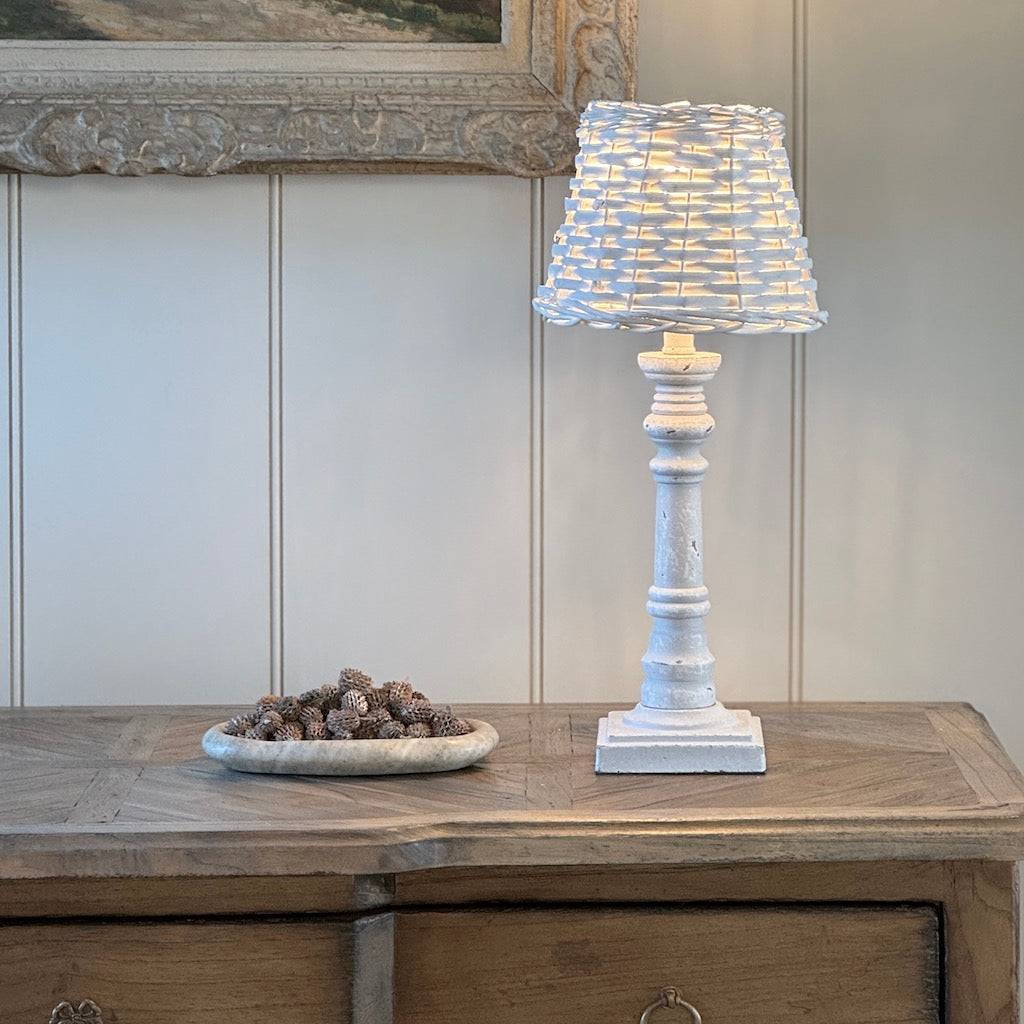 Distressed Greige Square Base Table Lamp and Shade