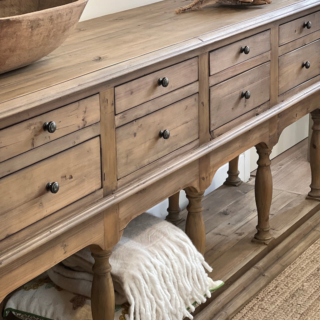 French Country Style 8 Drawer Console Table
