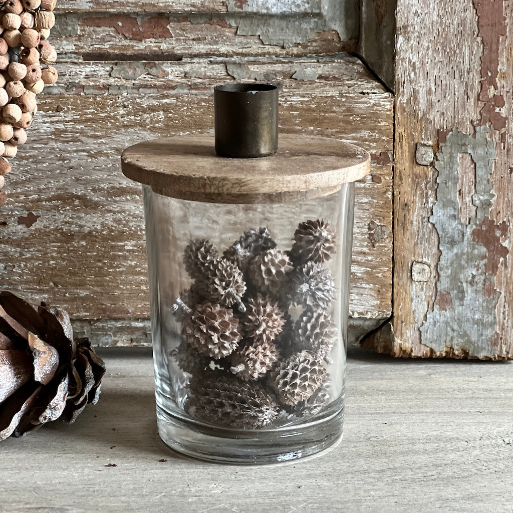 Glass Jar Single Candle Wooden Lid