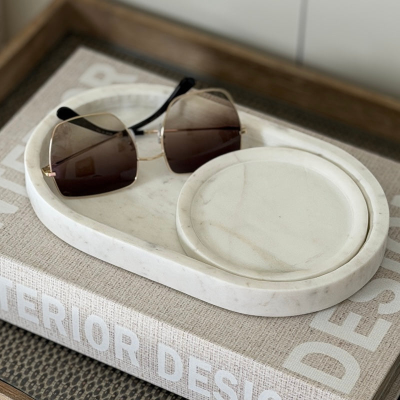 White Marble Oval Tray & Round Trinket Dish Set