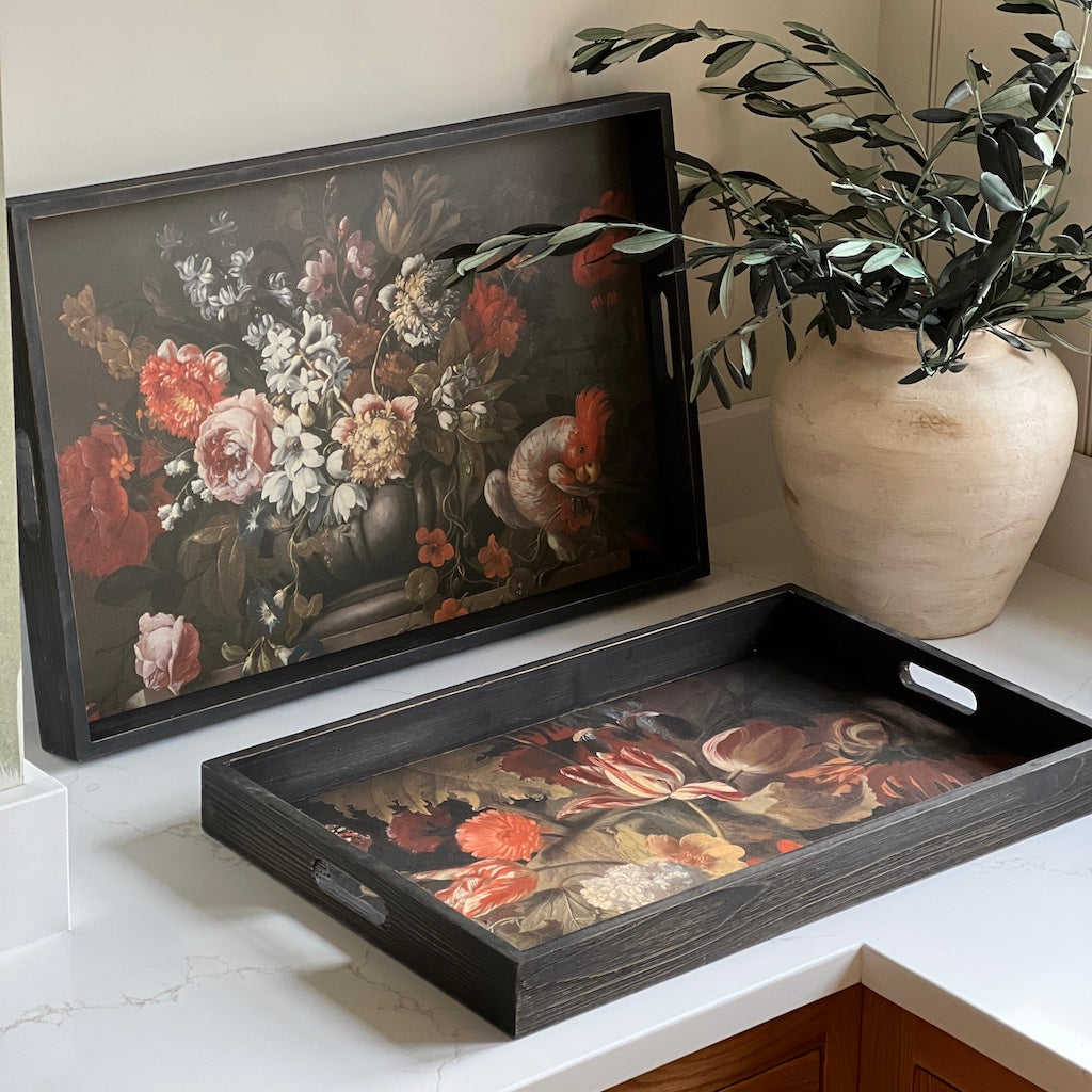 Vintage Wooden Floral Tray Set