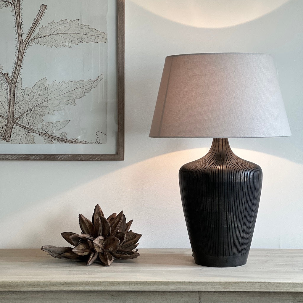 Noir Antique Black Textured Wood Table Lamp