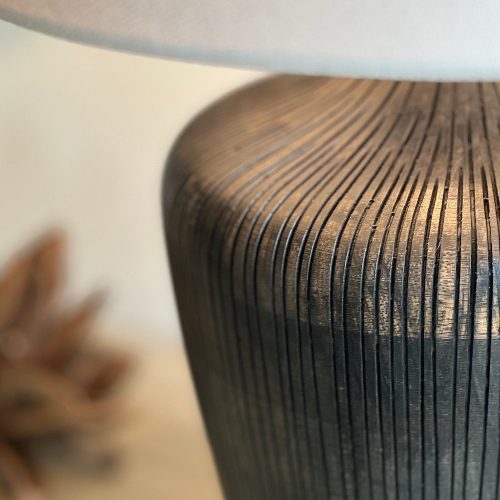 Noir Antique Black Textured Wood Table Lamp