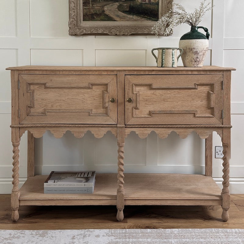 Vintage French Oak 2 Door Console Serving Table