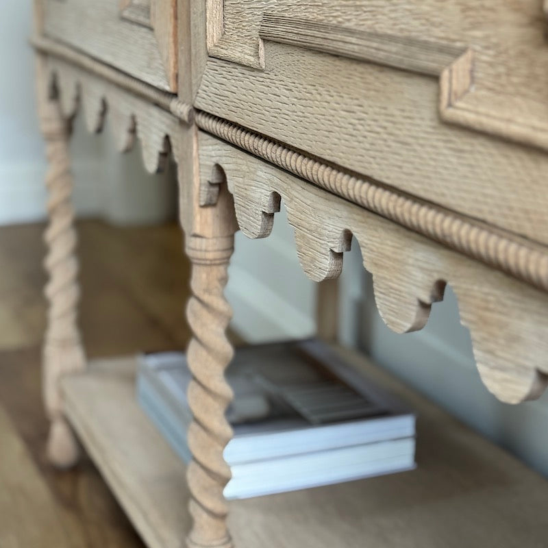 Vintage French Oak 2 Door Console Serving Table