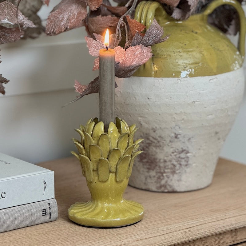 Decorative Mustard Glazed Provence Candlestick