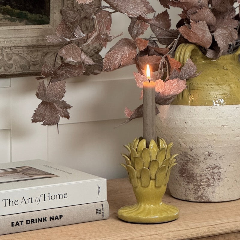 Decorative Mustard Glazed Provence Candlestick