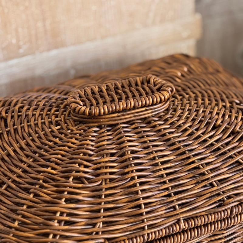 Rustic Style Faux Rattan Lidded Basket