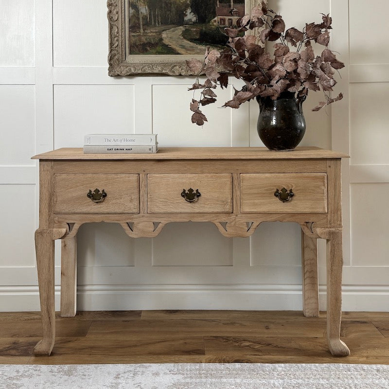 Vintage French Oak Low Boy 3 Drawer Console Table