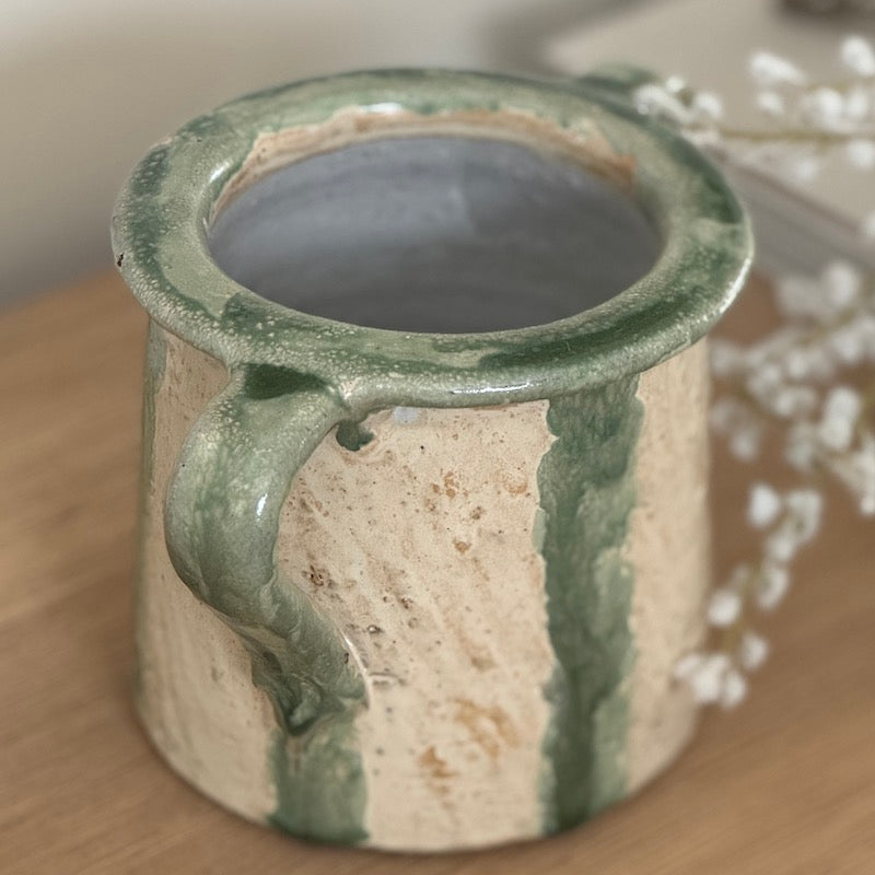 Twin Handle Provence Stripe Glazed Pot