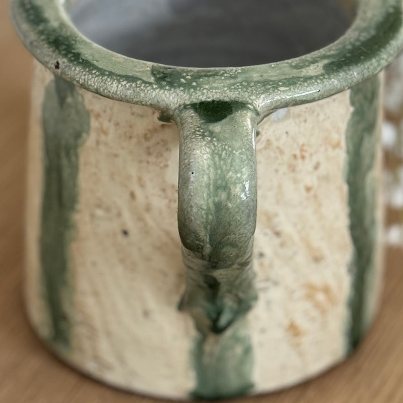 Twin Handle Provence Stripe Glazed Pot