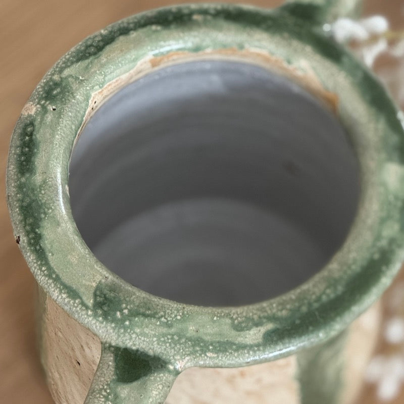 Twin Handle Provence Stripe Glazed Pot