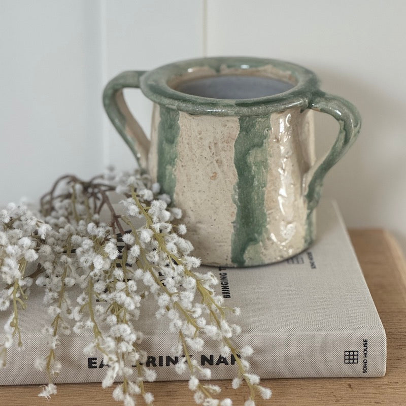Twin Handle Provence Stripe Glazed Pot