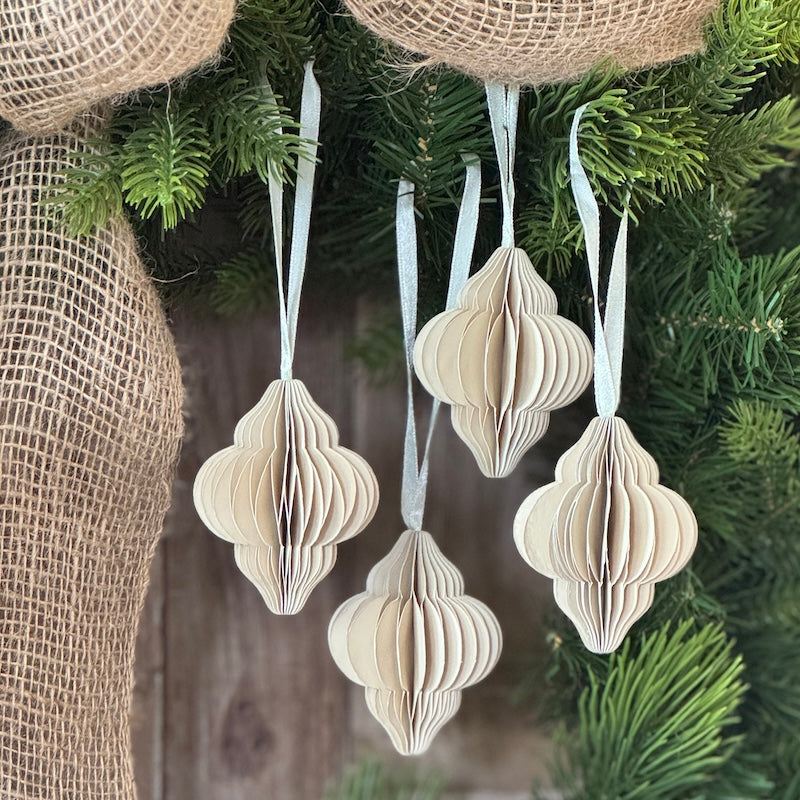 Set of 4 Festive Diamond Shaped Paper Bauble - 8cm