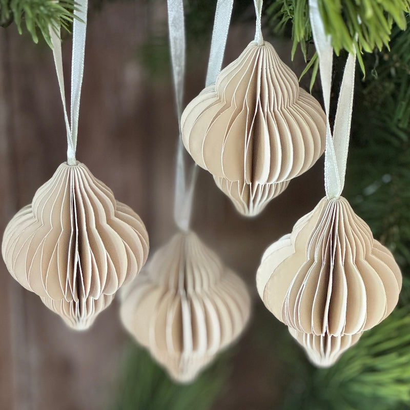 Set of 4 Festive Diamond Shaped Paper Bauble - 8cm