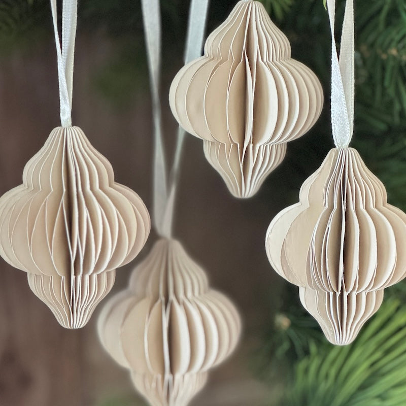 Set of 4 Festive Diamond Shaped Paper Bauble - 8cm
