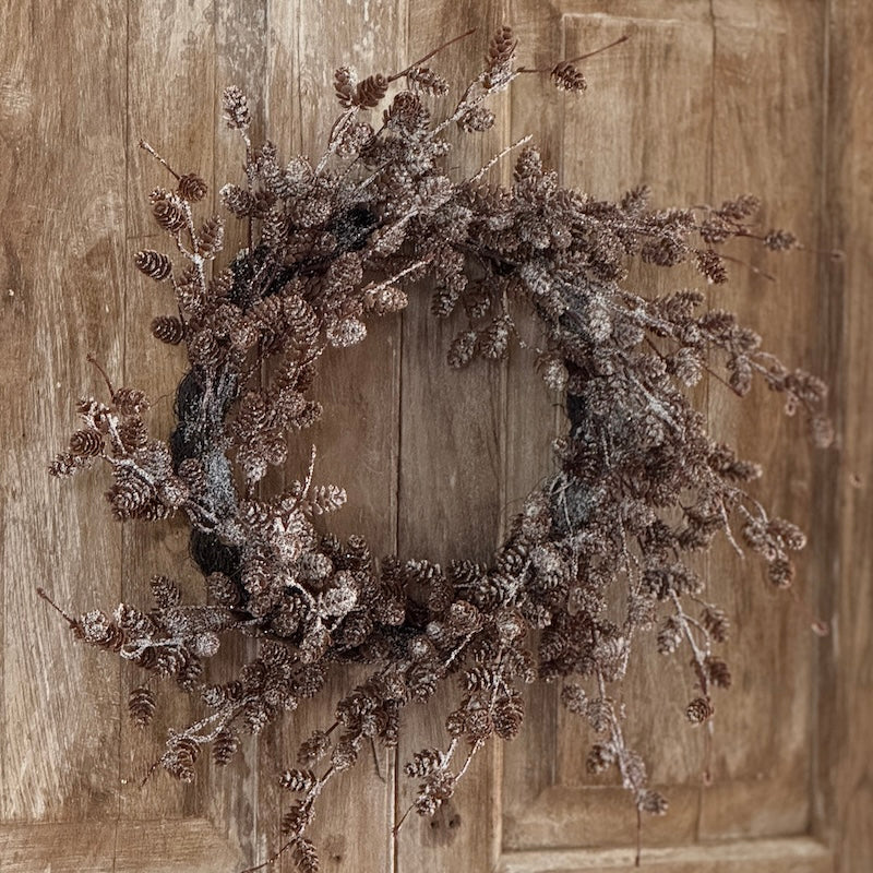 Faux Frosted Pinecone Branch Wreath - 50cm