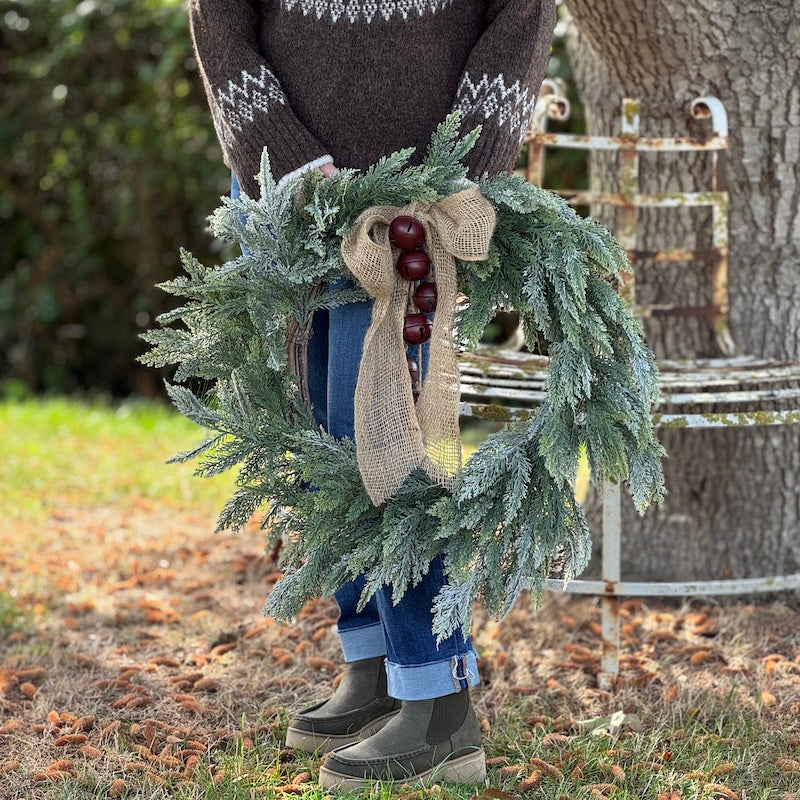 Large Snowy Green Fern Wreath - 61cm