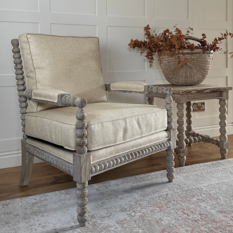 Spindle Linen Gold Indoor Outdoor Armchair