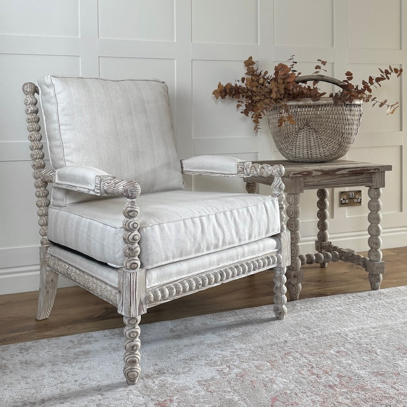 Spindle Linen Stripe Fabric Armchair