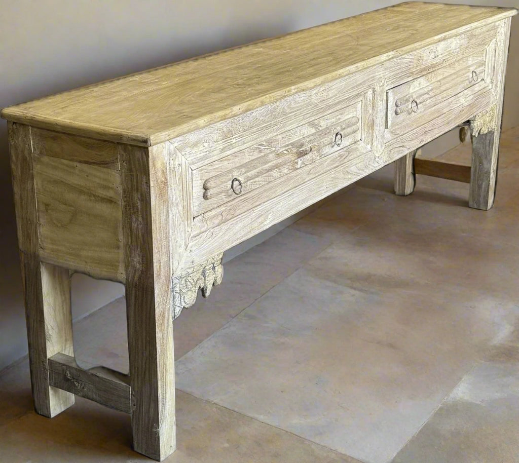 Indian Light Washed Two Drawer Console Table
