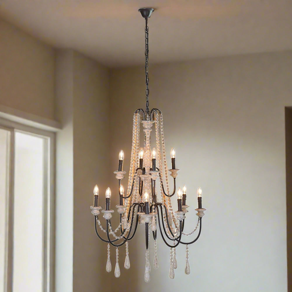 Large Wooden Beaded Chandelier Skye