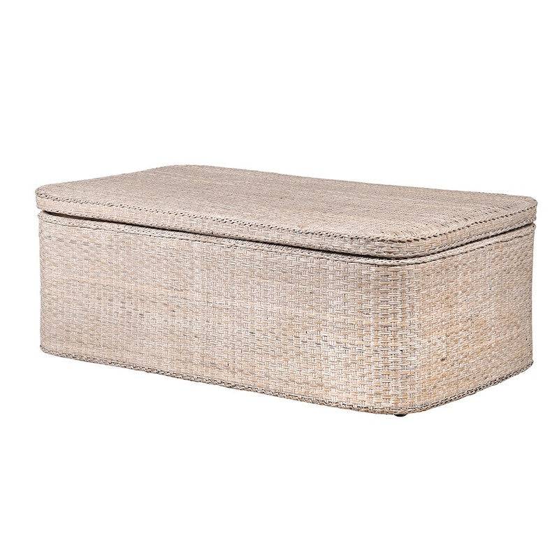 Bermuda Whitewash Rattan Coffee Table Storage Chest with Tray