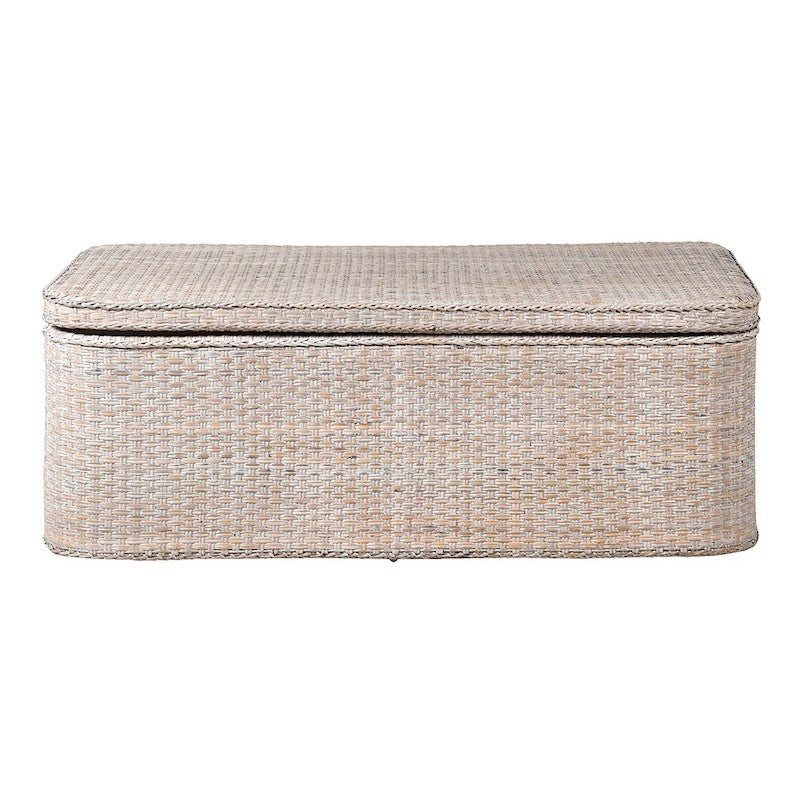 Bermuda Whitewash Rattan Coffee Table Storage Chest with Tray