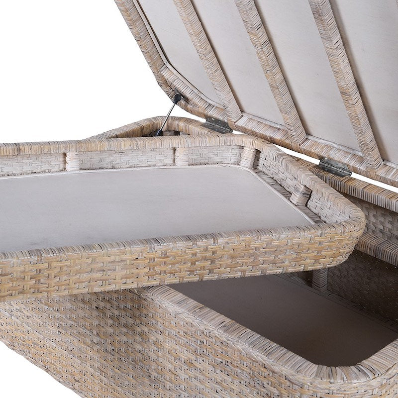 Bermuda Whitewash Rattan Coffee Table Storage Chest with Tray