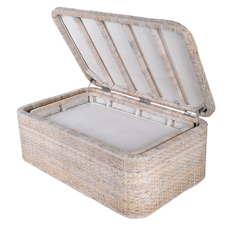 Bermuda Whitewash Rattan Coffee Table Storage Chest with Tray