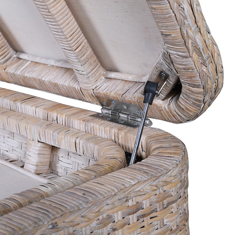 Bermuda Whitewash Rattan Coffee Table Storage Chest with Tray