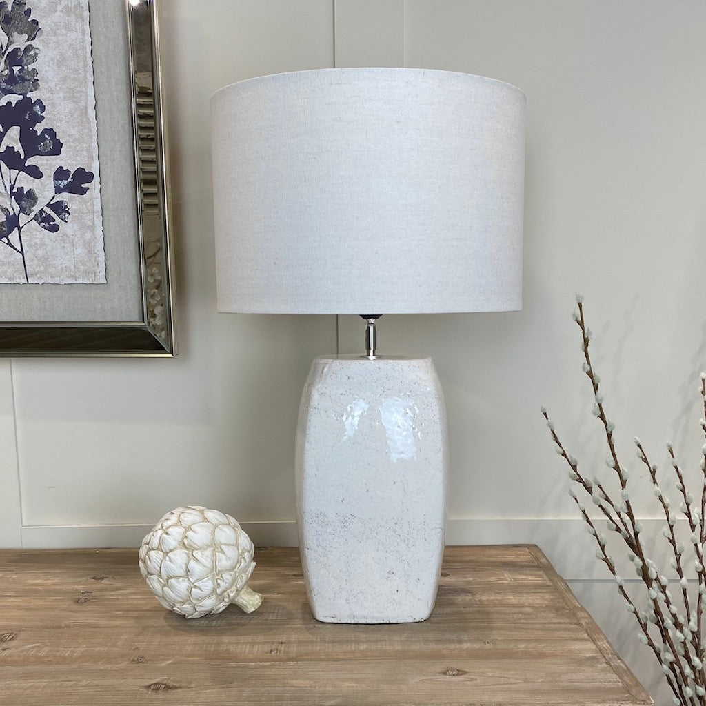 Tall White Crackle Glaze Table Lamp