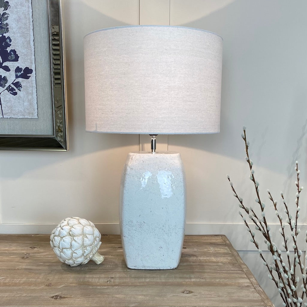 Tall White Crackle Glaze Table Lamp