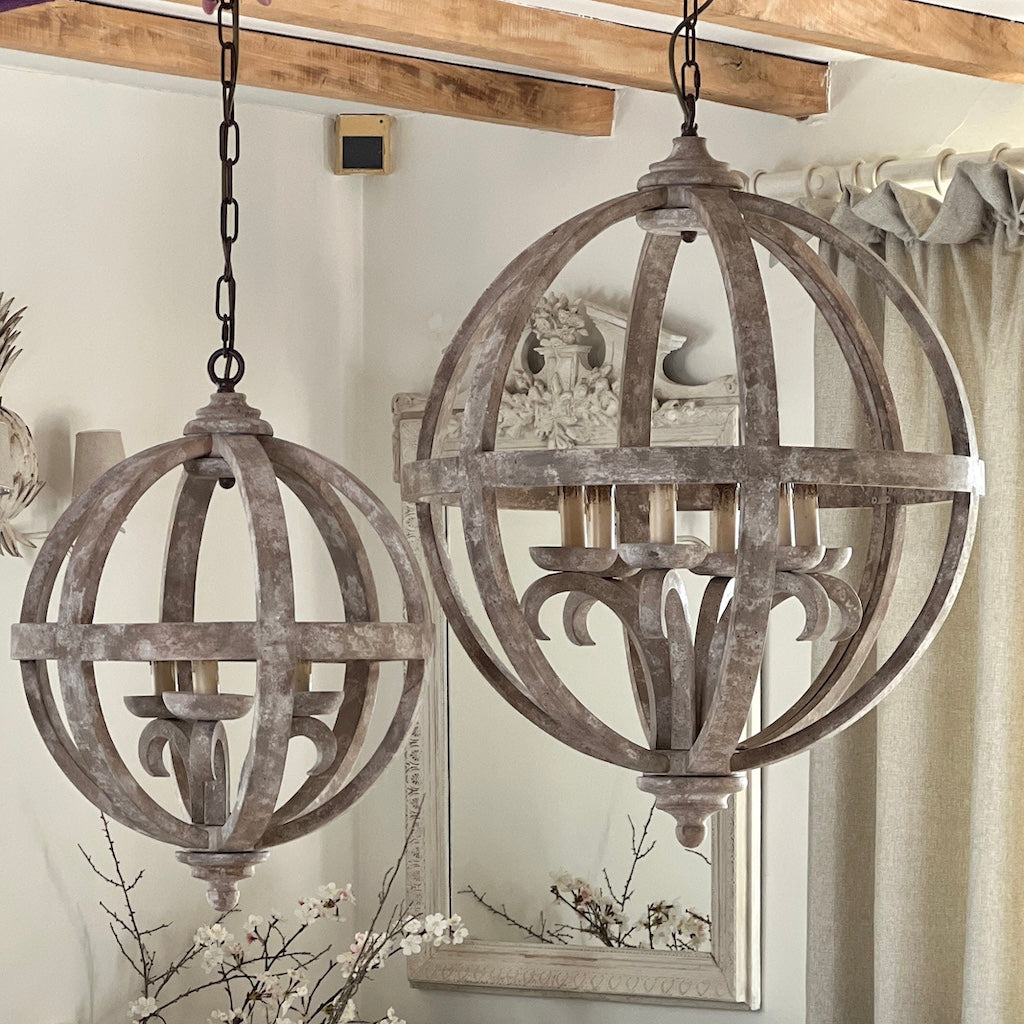 The Phillipe Round Wooden Orb Chandelier 3 Sizes Available