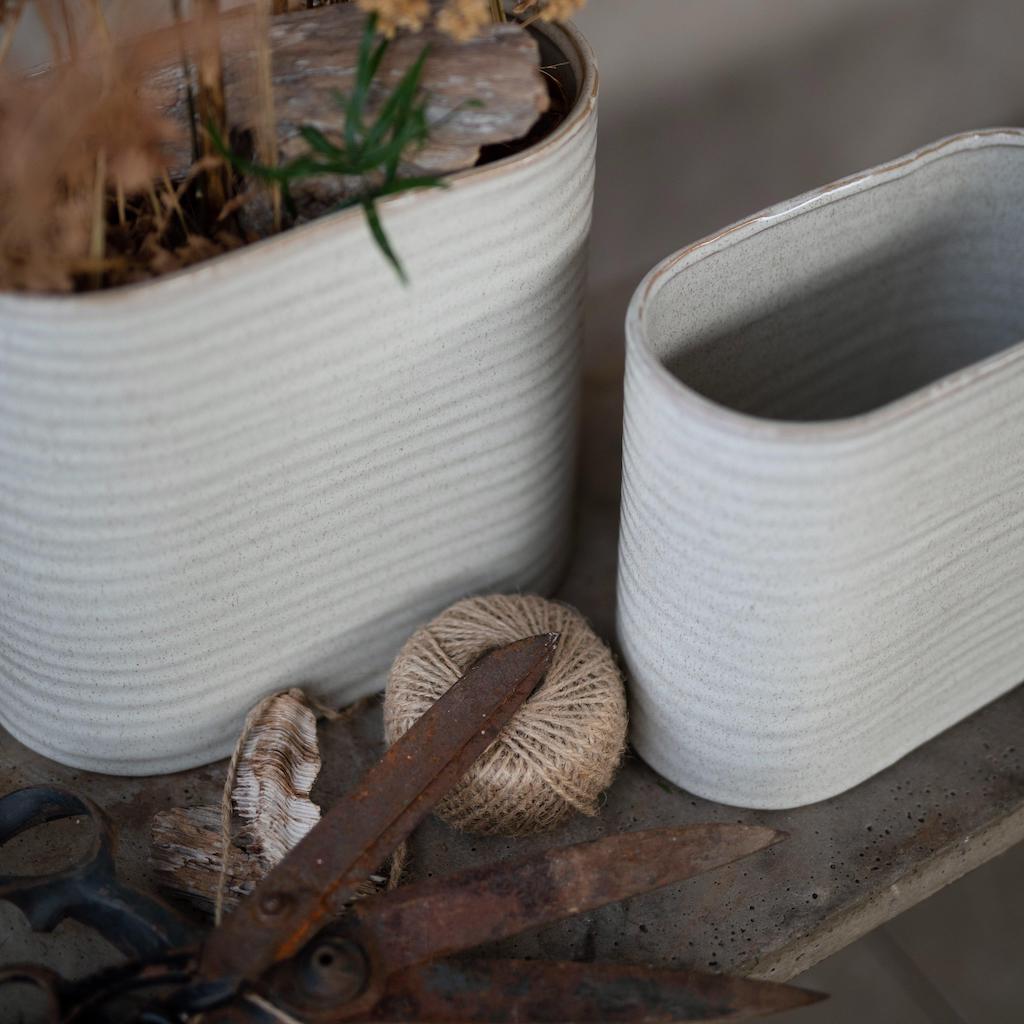 Stoneware Oval Planter Vase