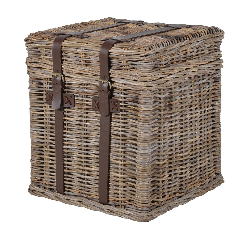 Wicker Basket Chest Trunk Leather Handles & Straps