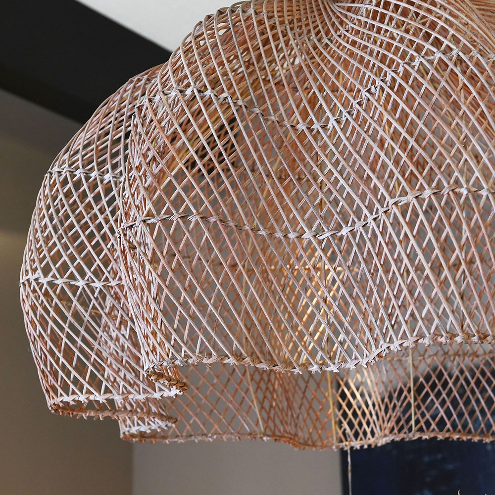 Scallop Rattan Whitewash Pendant Shade
