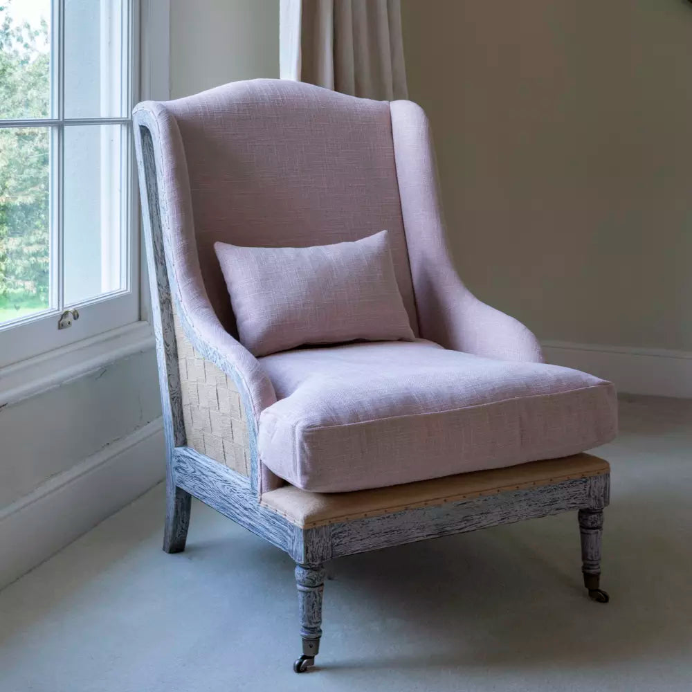 Gustavian Chair Powder Pink Fabric Open Webbed