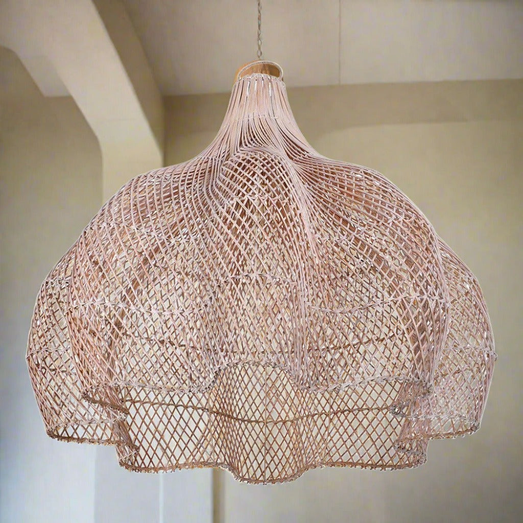 Scallop Rattan Whitewash Pendant Shade