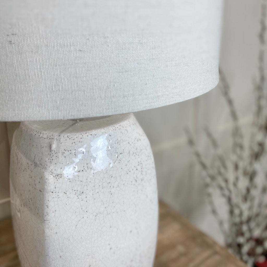 Tall White Crackle Glaze Table Lamp