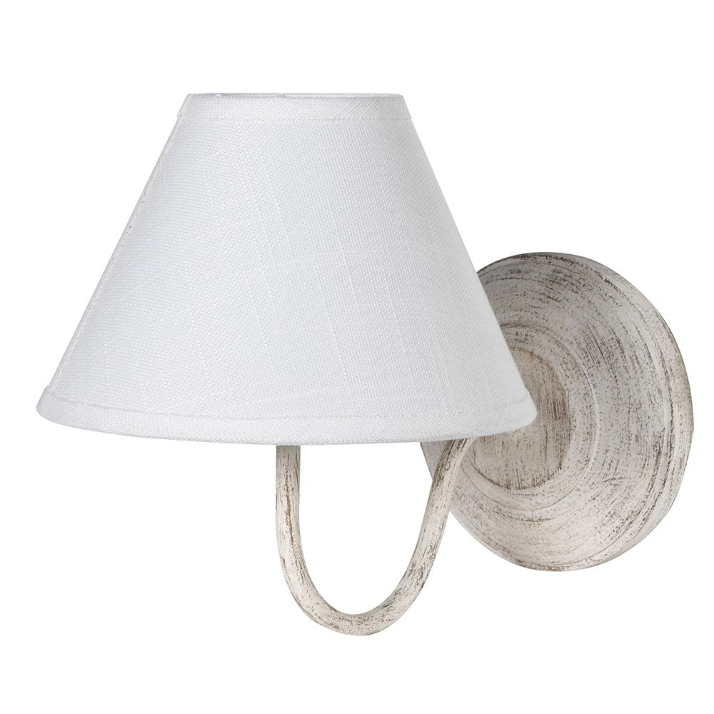 White Washed Wall Light with Linen Shade