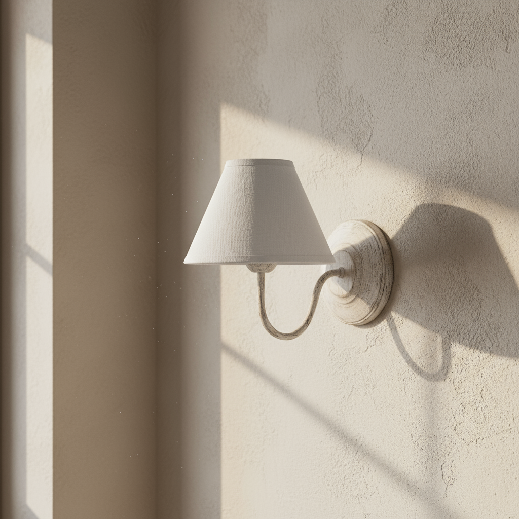 White Washed Wall Light with Linen Shade