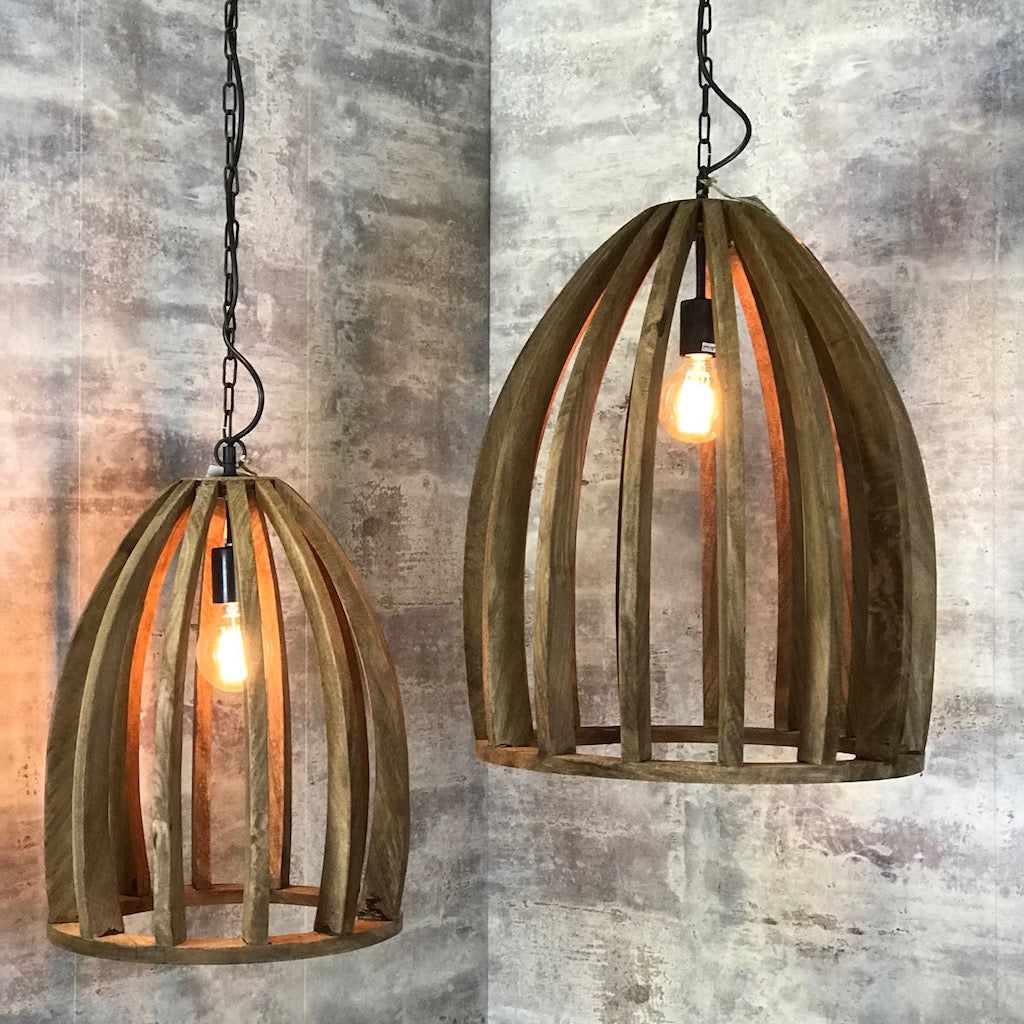Natural Wood Hanging Slatted Pendant Lamp - Main Image