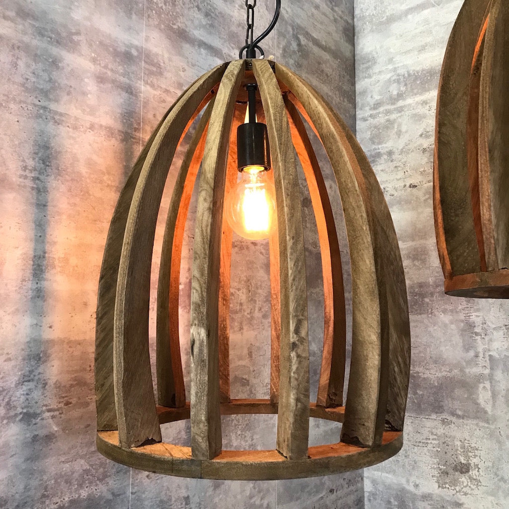 Natural Wood Hanging Slatted Pendant Lamp