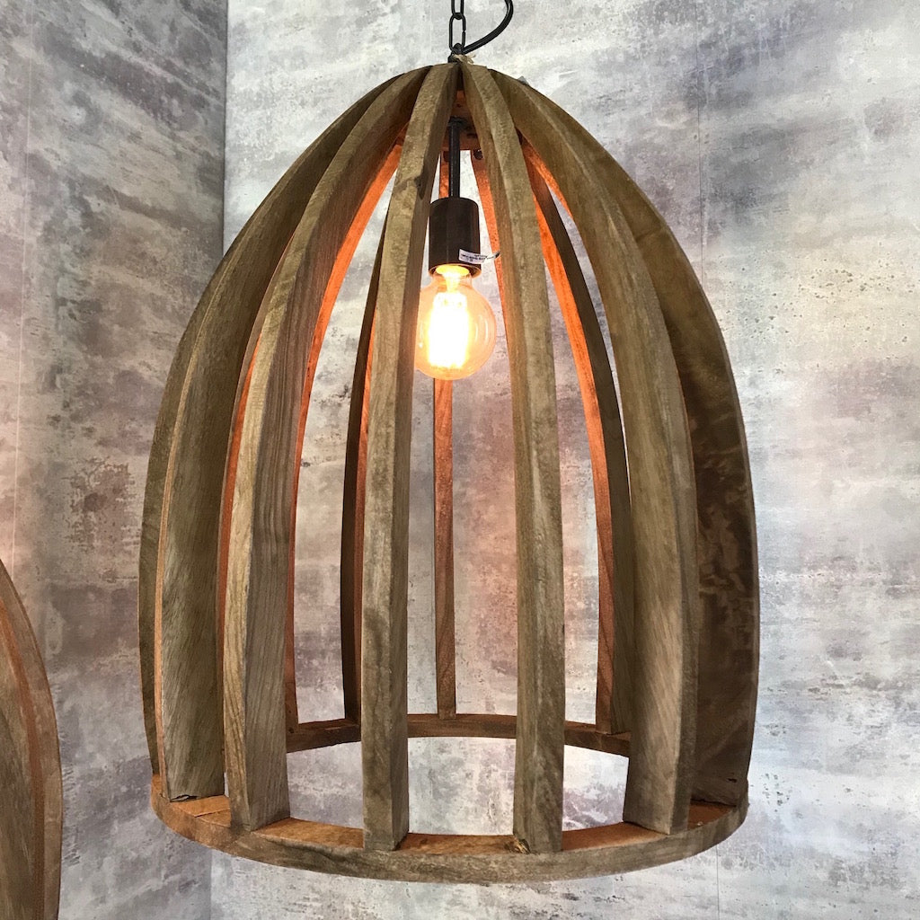Natural Wood Hanging Slatted Pendant Lamp