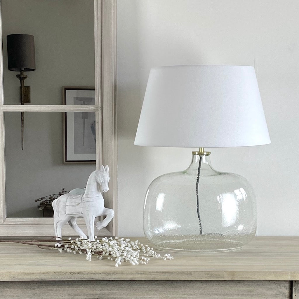 Oval Glass Bubble Table Lamp White Shade