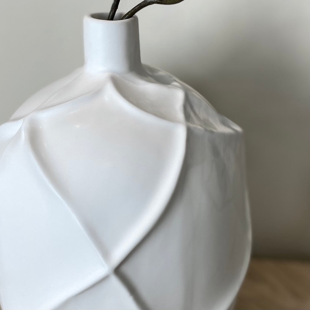 Matt White Fine Ceramic Geometric Vase