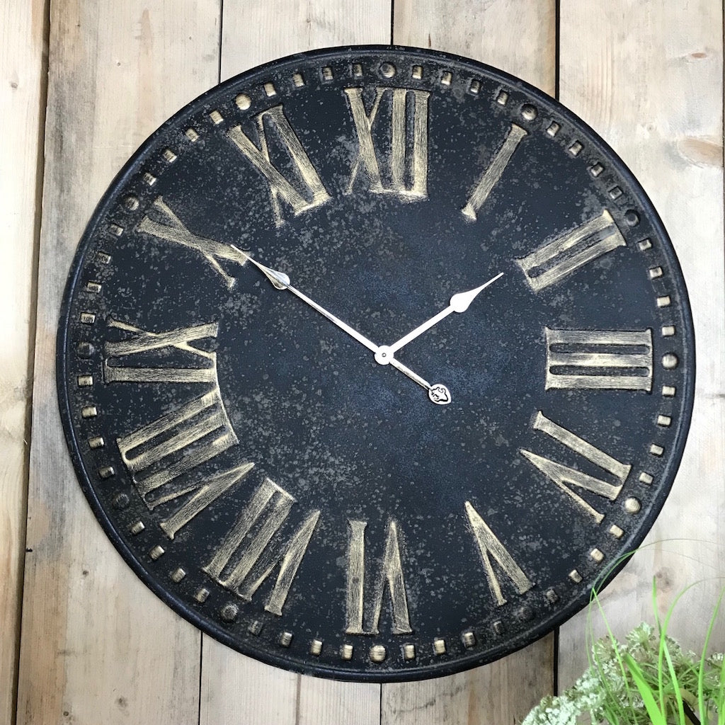 Distressed Antique Black Wall Clock