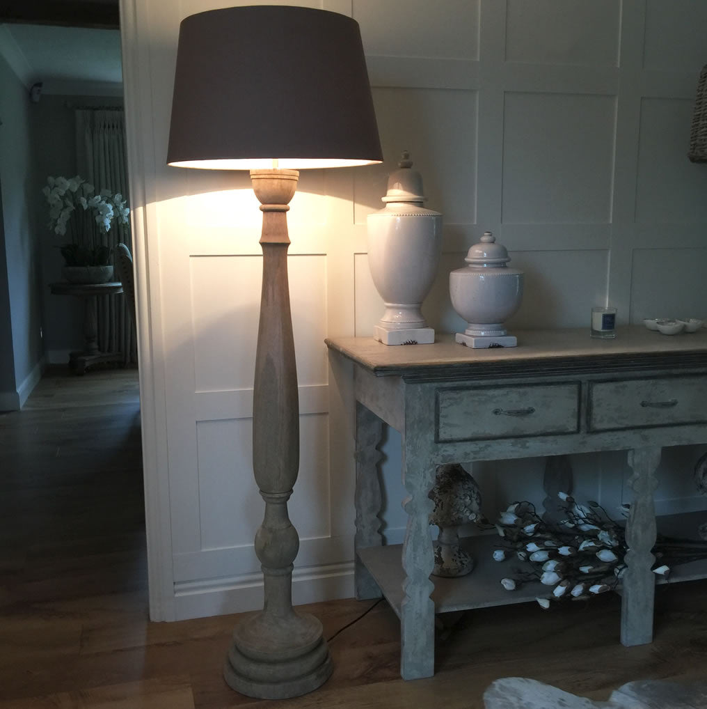 Natural Wood Distressed Standard Floor Lamp